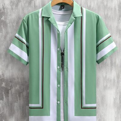 Bon&Bon Men's Striped Colorblock Short Sleeve Casual Button Down Shirt Multicolor / L