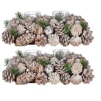 Set van 2x stuks kerst thema kaarsenhouders ornamenten silver/green nature 29 x 18 x 11 cm