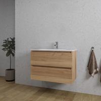 Adema Chaci Badkamermeubelset - 80x46x57cm - 1 ovale keramische wasbak wit - 1 kraangat - 2 lades - eiken SW1212767/SW718717 Adema Chaci Badkamermeubelset - 80x46x57cm - 1 ovale keramische wasbak wit - 1 kraangat - 2 lades - eiken SW1212767/SW718717