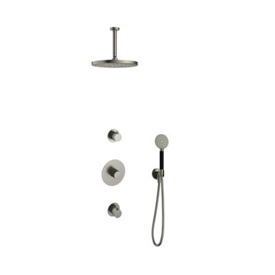 Hotbath Cobber - Inbouw Regendoucheset - Geborsteld Nikkel - 2 Stopkranen - Thermostatisch - Plafondbuis 15 cm - Hoofddouche 300 mm - Ronde Handdouche 3 Standen - Waterbesparend