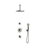 Hotbath Cobber - Inbouw Regendoucheset - Geborsteld Nikkel - 2 Stopkranen - Thermostatisch - Plafondbuis 15 cm - Hoofddouche 300 mm - Ronde Handdouche 3 Standen - Waterbesparend