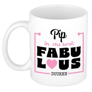 Naam mok Pip - wit - Fabulous - keramiek - 300 ml - cadeau collega beker