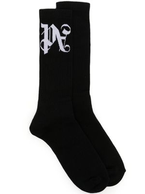 Palm Angels chaussettes nervurées à logo intarsia - Noir