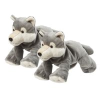 2x stuks pluche knuffel grijze wolf van 22 cm