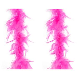 2x stuks carnaval verkleed veren Boa kleur fluor fuchsia roze 2 meter