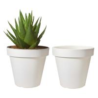 Pro Garden Bloempot - 2x - wit - rond - D20 cm - kunststof - plantenpot - tuin buiten
