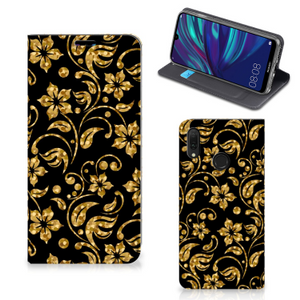 Huawei Y7 hoesje Y7 Pro (2019) Smart Cover Gouden Bloemen