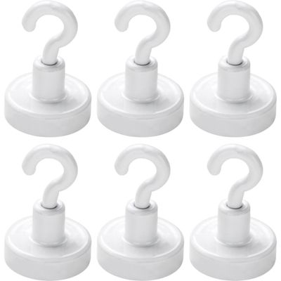 8x stuks witte ophanghaak met ronde magneet van ongeveer 16 mm doorsnede