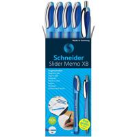 Balpen Schneider Slider Memo XB blauw 4st + 1 gratis Slider balpen