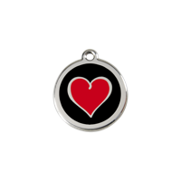 Heart Black Black / Red roestvrijstalen hondenpenning small/klein dia. 2 cm - Reddingo