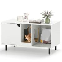 100 cm Kattenbakmeubel Verwijderbare Krabpaal Binnenkattenmeubel met 2 Compartimenten Modern Houten Meubel voor Katten