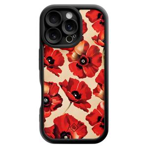 iPhone 16 Pro zwarte case - Poppy flowers