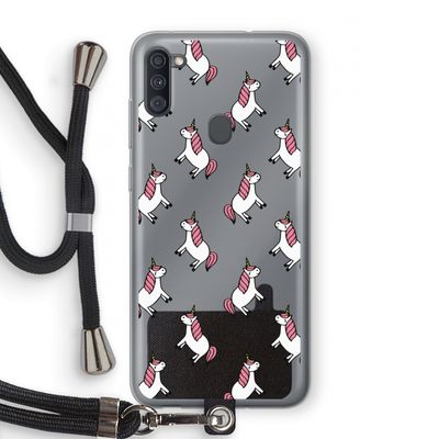 Eenhoorns overal: Samsung Galaxy A11 Transparant Hoesje met koord