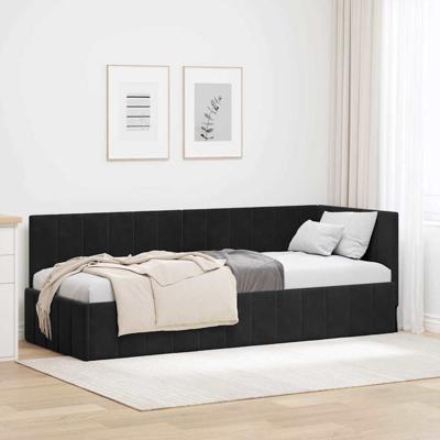 Hoekbedframe met hoofdeinde Zwart 80 x 200 cm Fluweel