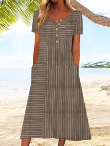 Buckle Jersey Vacation Striped Printed Dress