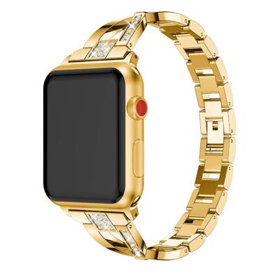 X-vormige Diamond-bezaaid Solid RVS polsband horlogeband voor Apple Watch serie 3 & 2 & 1 38mm (goud)