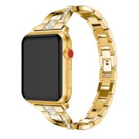 X-vormige Diamond-bezaaid Solid RVS polsband horlogeband voor Apple Watch serie 3 & 2 & 1 38mm (goud)