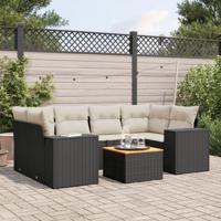 7-delige Loungeset met kussens poly rattan zwart