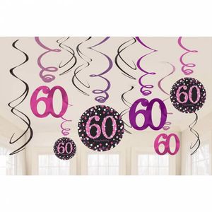 60 jaar hangdecoratie swirls mix pink
