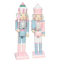 Notenkraker beeldjes - 2x st - pastel - 38 cm - hout - kerst decoratie figuren/beelden - thumbnail