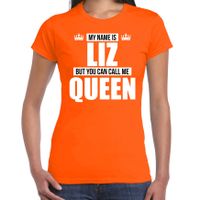 Naam cadeau t-shirt my name is Liz - but you can call me Queen oranje voor dames