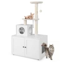 Kattenbak met Kattenboom Houten Kattenhuis met Sisal Krabpaal Rinkelbal Verborgen Kattenkastmeubel met Tussenschot