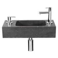Differnz Sapon fonteinset - 42x18.5x9cm - Rechthoek - 1 kraangat - Met sifon fontein en afvoerplug - Natuursteen Zwart 38.035.01