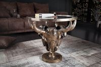 Extravagante salontafel MATADOR 56cm bronzen stierenkop met glazen blad - 39881