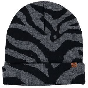 Luxe gebreide kindermuts met zebra print antraciet   -