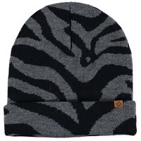 Luxe gebreide kindermuts met zebra print antraciet   - - thumbnail