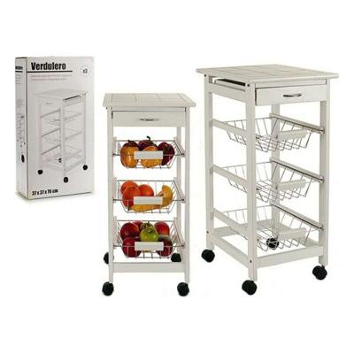 Groentetrolley Kinvara JWKT-3035 JWKT-3035 Wit Metaal Dennenhout Tegel 37 x 76 x 37 cm Steun met 3 verdiepingen