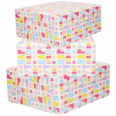 Inpakpapier verjaardag - 3x - Happy Birthday - 200 x 70 cm - rollen - gefeliciteerd - cadeaupapier
