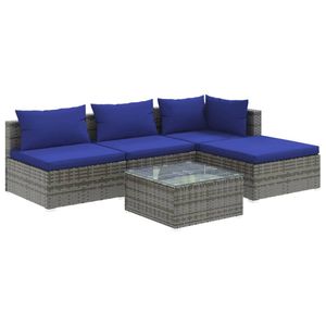 vidaXL 5-delige Loungeset met kussens poly rattan grijs