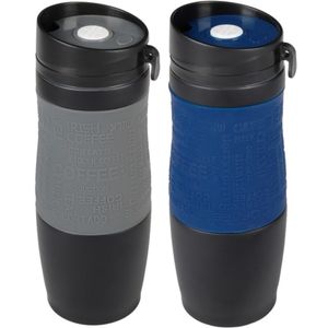 Set van 2x Thermosbekers/warmhoudbekers grijs en blauw 380 ml