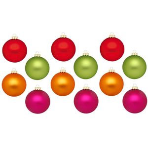 Inge Christmas Kerstballen - 12x - gekleurd - 8 cm - glas - Kerstbal