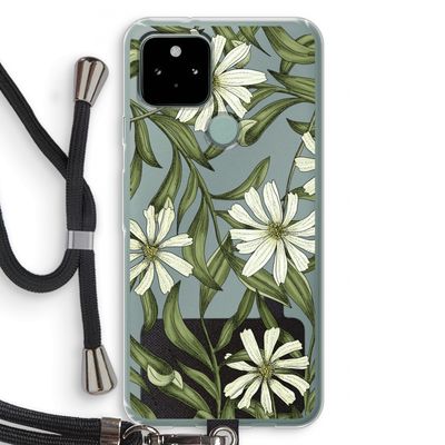 Wit bloemenpatroon: Pixel 5 Transparant Hoesje met koord