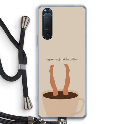 Aggressively drinks coffee: Sony Xperia 5 II Transparant Hoesje met koord