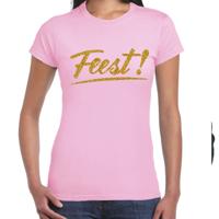 Feestkleding T-shirt voor dames - lichtroze - glitter goud - Glitter en Glamour