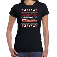 Bellatio Decorations fout kersttrui t-shirt dames - Frikandel speciaal - zwart - Frituur snack 2XL  -
