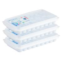 Plasticforte flessenhals ijsblokjes tray - 3x stuks - 10 vaks - staafjes - wit - kunststof - deksel