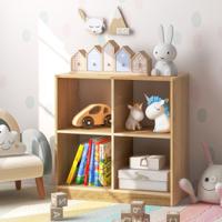 73 x 33 x 75cm Boekenkast 3-Level Opbergplank met 4 Open Compartimenten Houten Opbergkubus voor Woonkamer Studeerkamer