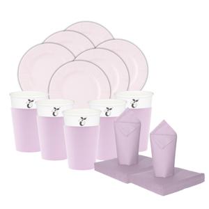 Feest gebaksbordjes/bekertjes/servetten set - 16 personen - lavendel paars - papier/karton