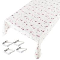 Witte tafelkleden/tafelzeilen flamingo print 140 x 170 cm rechthoekig met 4x tafelkleedklemmen - Tafelzeilen - thumbnail