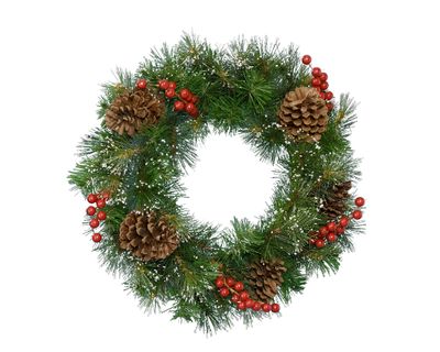 Kerstkrans krans bes d50h15 cm groen/wit - Everlands