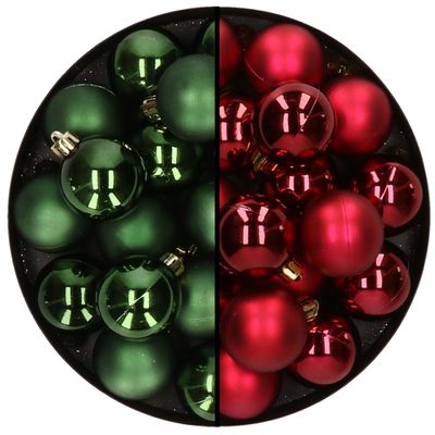 32x stuks kunststof kerstballen mix van donkergroen en donkerrood 4 cm