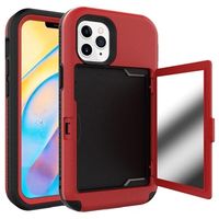 Hybride iPhone 12/12 Pro-hoesje met verborgen spiegel en kaartsleuf - rood - thumbnail