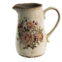 Clayre & Eef Decoratie Kan 1500 ml Roze Beige Keramiek Bloemen