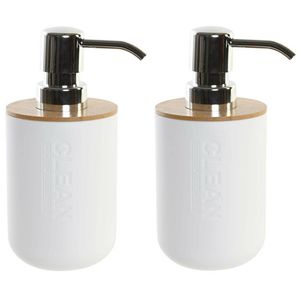 2x stuks zeeppompje/dispenser bamboe/rvs in kleur ivoor wit 15 cm - Zeeppompjes