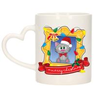 Kerst cadeau koffiemok - kerst katje - multi - 300 ml - keramiek