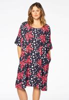 Yoek Wijde jurk FLORI DOT | Blauw | Maat 50/52